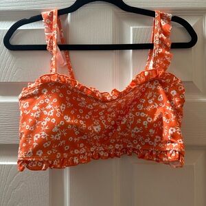 Pink Lily Orange Floral Bikini Top
